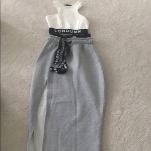 Sweatskirt and tank.